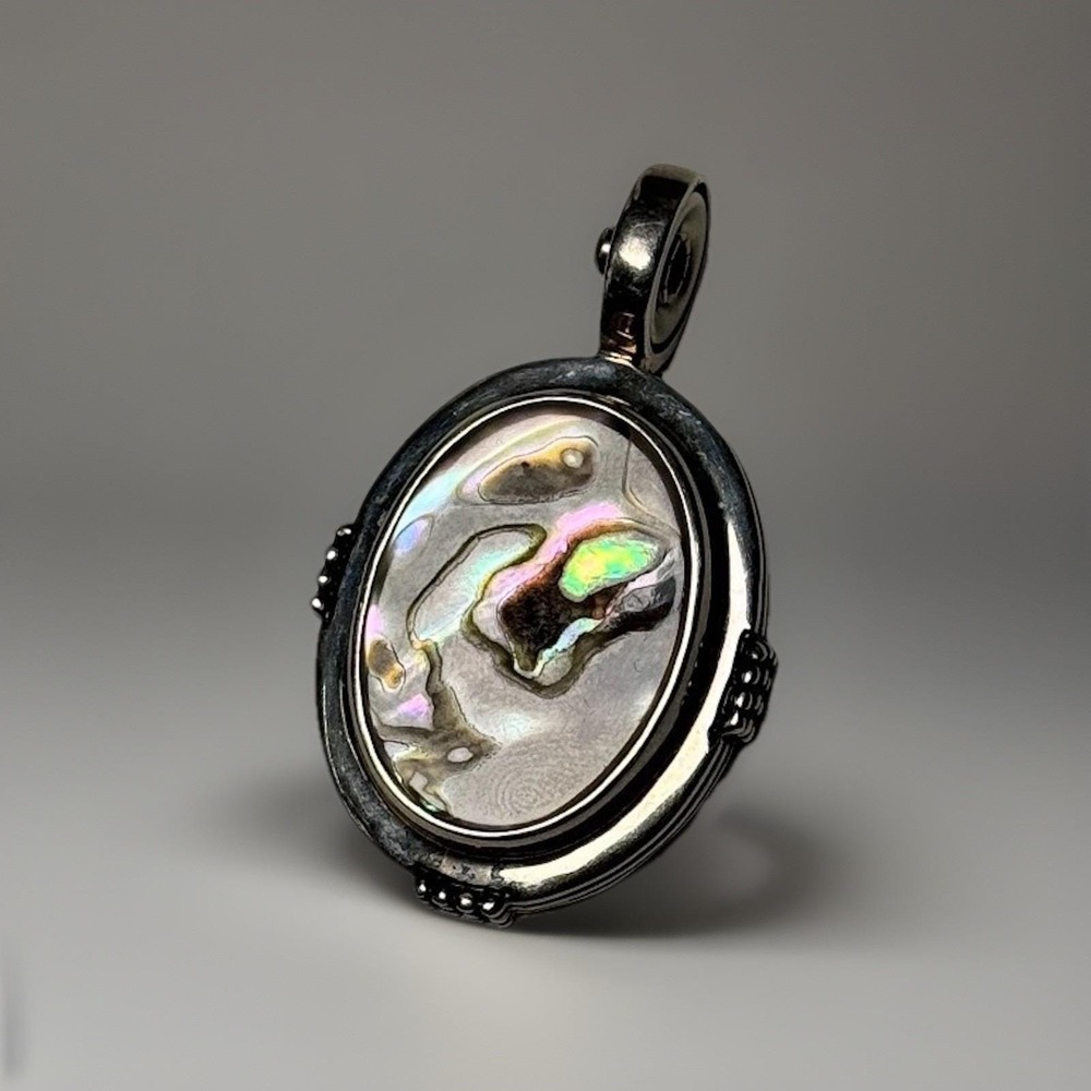 Vintage ESPO SIG Esposito Abalone Shell Snap Pendant Charm 925 Sterling Silver
